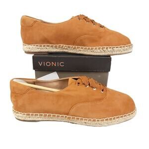 Vionic Lace Up Espadrille Flats Coast Sandy Suede Orthotic